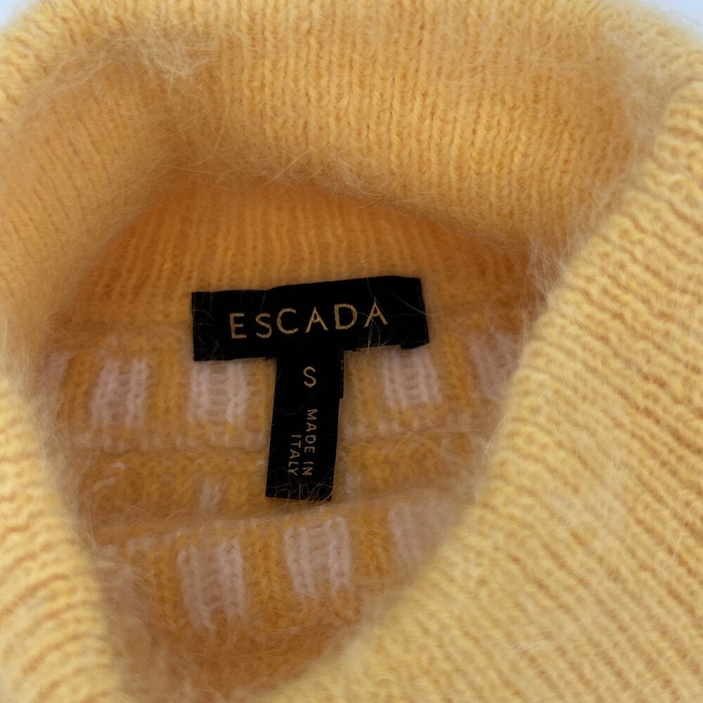 Escada Resort Sweater Women S Turtleneck Angora Yellow Fair Isle Fluffy Italy - Picture 3 of 9